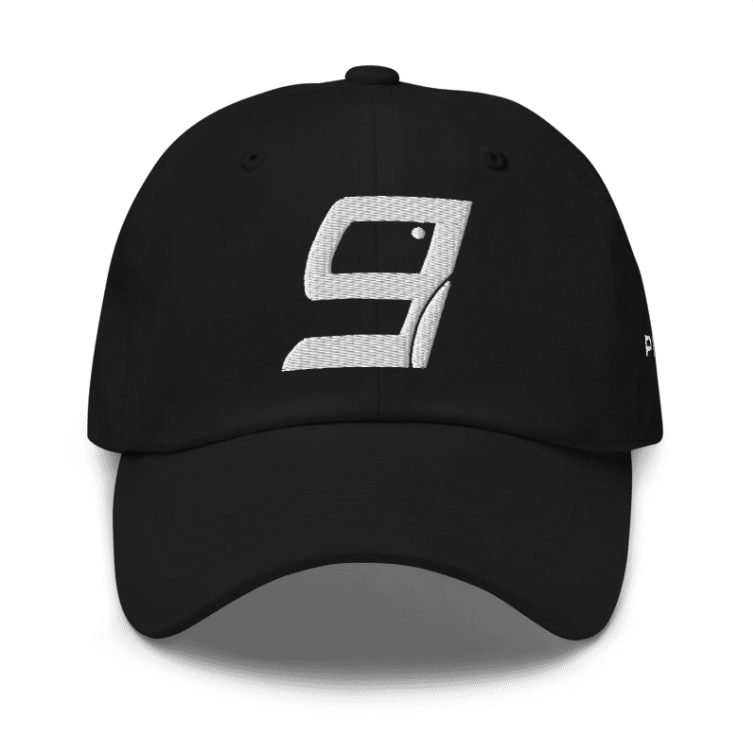 Black PLUTO9 cap with embroidered 9 logo